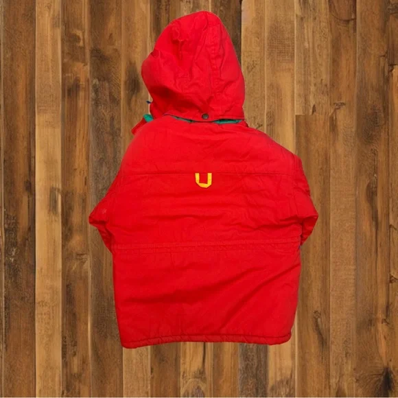 Vintage 90s OshKosh B'gosh Kids Colorblock Hooded Winter Jacket Red Ski Coat - Picture 2 of 8
